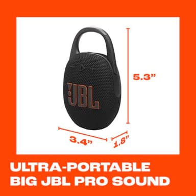 JBL Clip 5 - Ultra-Portable, Waterproof & Dustproof Bluetooth Speaker, Big Pro Sound with Punchy bass, Integrated Carabiner, Up to 12 Hours of Play, Made in Part with Recycled Materials (Black) - Image 5