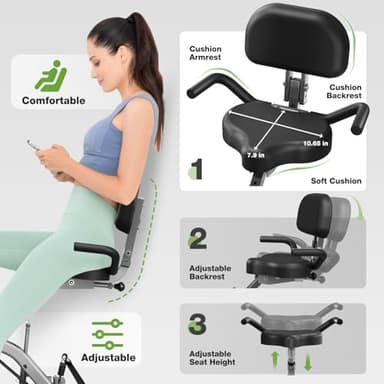 Goimu Exercise Bike, 5 in 1 Foldable Stationary Bike for Seniors, 16-Level Adjustable Magentic Resistance, Indoor Recumbent Bike with 330LB Capacity, Comfortable Seat Backrest (Dark Grey) - Image 4