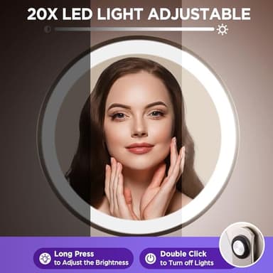 20x Magnifying Mirror with Light, Lighted Makeup Mirror with 3 Color Modes and Adjustable Brightness, Side Charging Port & SideTouch Sensor, 360° Rotation Double Sided Standing Mirror-Brushed Nickel - Image 5