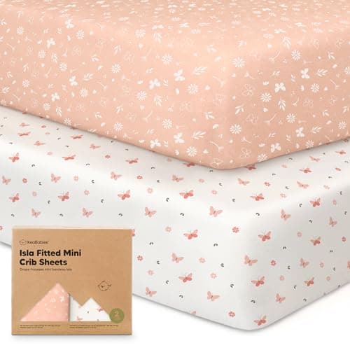 Pack and Play Sheets Fitted - 2-Pack Mini Crib Sheets for Pack N Play Mattress 38x26, Soft & Cozy, Neutral Toddler Playard Bedding, Snug Fitted Mini Baby Crib Mattress Cover Boy, Girl (Butterflies) - Image 1