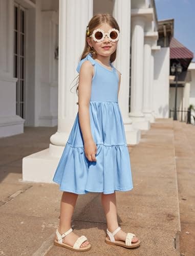 Arshiner Little Girl Dresses Toddler Light Blue Summer Backless Dress Casual Flower Girl Sundress 3-4T Blue Toddler Twirly Dresses for Girls - Image 7