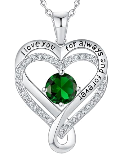Gifts for Women Wife Infinity Heart Emerlad Birthstone Jewelry for Women Anniversary for Wife Birthday Gift Ideas for Girlfriend Her Love Gift for Mom Daughter Siver Womens Necklaces May - Image 1
