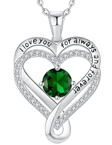 Gifts for Women Wife Infinity Heart Emerlad Birthstone Jewelry for Women Anniversary for Wife Birthday Gift Ideas for Girlfriend Her Love Gift for Mom Daughter Siver Womens Necklaces May - Image 1