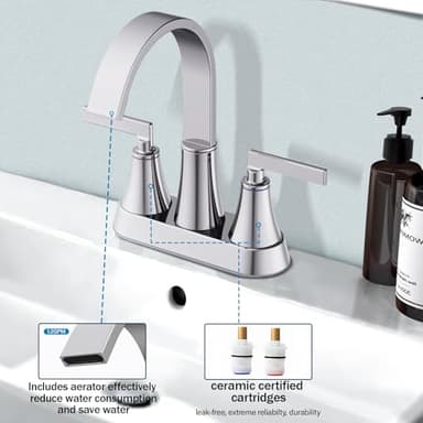 Centerset Bathroom Faucet, 2-Handle Bathroom Faucets, HURRAN 4 Inch Bar Sink Faucet, 1.2 GPM Flow Rate, Lead-Free, Chrome - Image 3