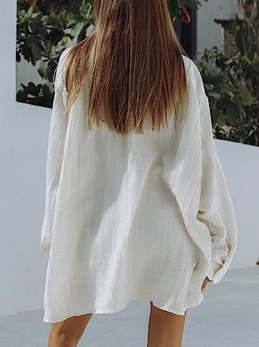 Fixmatti Two Piece Sets for Women Long Sleeve Button Down Shirt and High Waist Shorts Sweatsuit White XL - Image 6