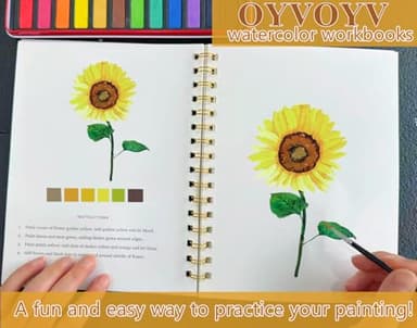 OYVOYV Watercolor Workbooks with 12 Illustractions Beginner Friendly Coloring Book Painting Kit Easy Nature Scenes Paint Set for Creative Exploration Gift for Adults Teens (Flowers, Without Palette) - Image 2