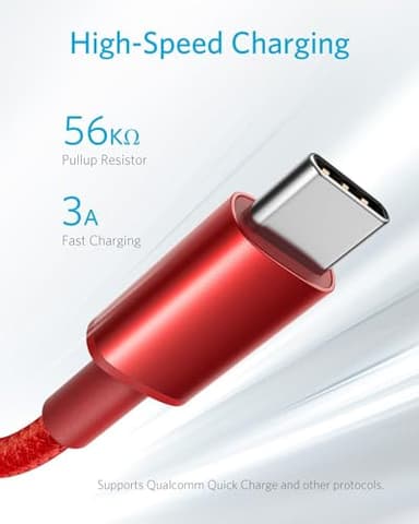 Anker Cable [2 Pack, 6FT], USB A to USB C Cable for iPhone 17 Series,Samsung Galaxy S10 S10+, LG V30, Beats Fit Pro and More (Red) - Image 3