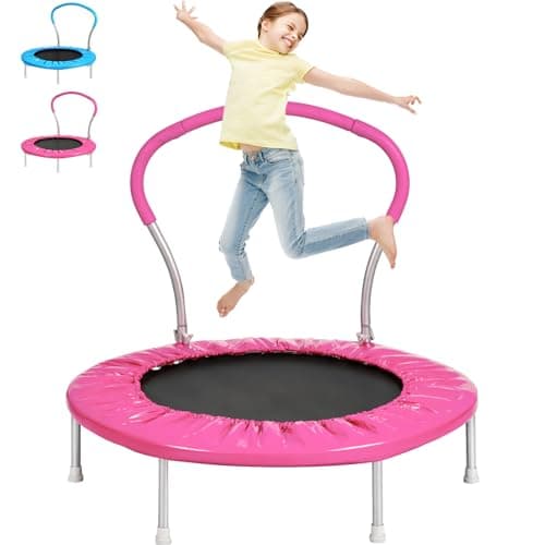 Roinoim 36 Inch Mini Trampoline for Kids with Handle, Indoor Round Toddler Trampoline, Pink - Image 1