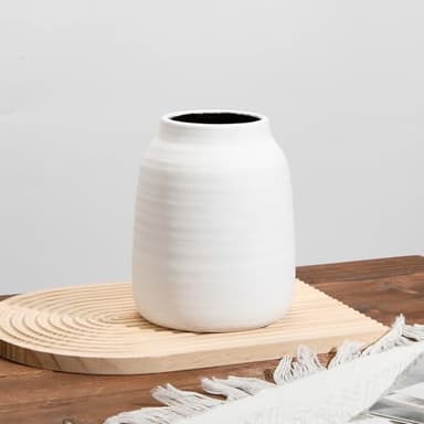 Briful White Ceramic Vase for Dried Flowers – 7.1” Short Ribbed Modern Vase with 3.7” Wide Opening, Minimalist Farmhouse Table Centerpiece, Boho Home Decor for Pampas Grass, Bookshelf & Mantel Styling - Image 6