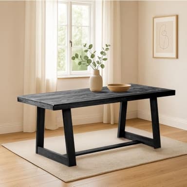 Plank+Beam 72 Inch Farmhouse Dining Table, Solid Wood Rustic Kitchen Table, Large Wooden Rectangular Dinner Table for Dining Room, Home Office, Living Room Furniture, Easy Assembly, Black Wirebrush - Image 4