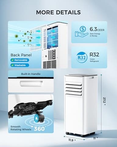 Feelfunn 8000 BTU Portable Air Conditioner - Cools 350 Sq.Ft Quickly, 3-in-1 AC Unit with Remote, 24H Timer, Quiet Operation & Window Kit for Bedrooms Apartments Offices Dorms - Image 6
