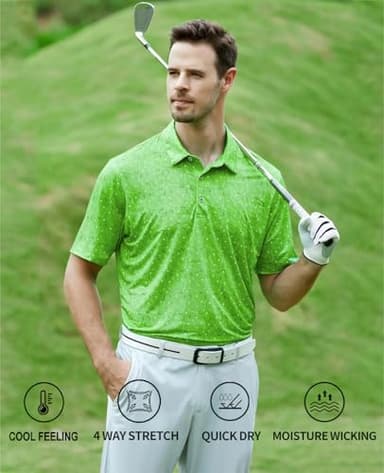 Hodaweisolp Golf Shirts for Men Dry Fit Print Moisture Wicking Performance Short Sleeve Polo Shirt Green Club-XL - Image 3
