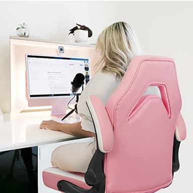 N-GEN Video Gaming Chair Ergonomic Computer Desk Office Chair with Lumbar Support Adjustable Height Swivel Wheels Flip-Up Arms PU Leather Home and Office (Pink) - Image 2