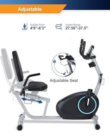 Recumbent Exercise Bike for Seniors - 400LB Weight Capacity Recumbent Bikes with Comfortable Seat, Pulse Sensor, 16-level Resistance, LCD Monitor - Image 3