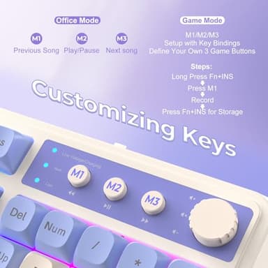AULA S99 Wireless Keyboard, Tri-Mode Bluetooth/2.4GHz/USB-C Cute Creamy Gaming Keyboard with Number Pad RGB Backlit, Media Knob Custom Computer Keyboards for MAC Xbox PC Gamer - Gradient Purple - Image 4