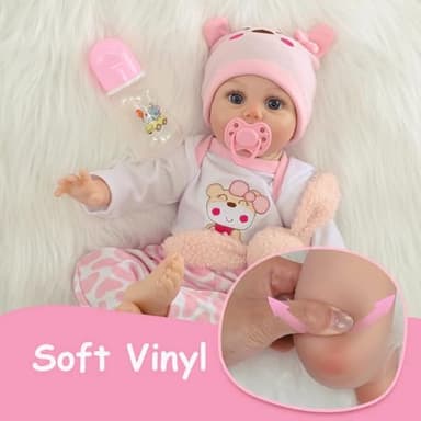 Kdudgso Reborn Baby Dolls Girl 22 Inch Realistic Silicone Baby Doll, Real Life Bebe Dolls Lifelike Handmade Soft Vinyl Cloth Body with Feeding Kit Toys Gifts for Kids 3+ (Lucia) - Image 4
