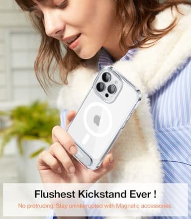 TORRAS Upgraded Magnetic & Stand for iPhone 15 Pro Case [Military Grade Drop Tested] [Compatible with MagSafe] Slim Thin Light Frosted Case for iPhone 15 Pro Phone Case Professional (6.1"), Clear - Image 4