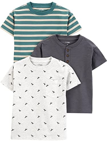 Simple Joys by Carter's Boy's Short-Sleeve Shirts, Pack of 3, Heather Grey/Green Stripe, 2T - Image 1