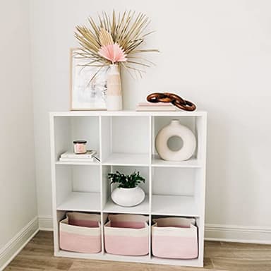 OrganiHaus Woven Storage Baskets for Organizing, Cotton Rope Organizer Bins for Shelves, Closet & Nursery, Dog Toy Basket, Decorative Bins for Toys, Towels & Books - 15x10x9, Pink/Off-White - Image 4