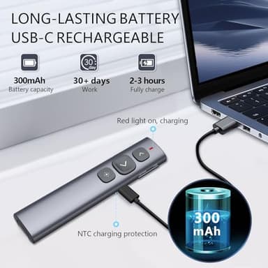 Norwii N95 Presentation Clicker, PowerPoint Clicker for Presentation Remote, Rechargeable Wireless Presenter Pointer, Slide Advancer for PC/Laptop/e-Book in Classroom, Auditorium, Church (Red, USB-A) - Image 4