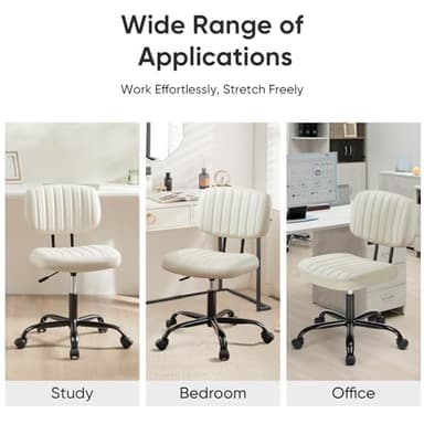 DUMOS Armless Home Office Desk Chair -Small Ergonomic with Low Back Lumbar Support, Height Adjustable PU Leather Computer Task with 360° Swivel Rolling Wheels, for Small Space, Beige White - Image 7