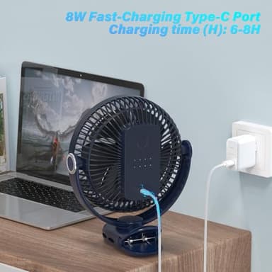 BIVBTP 12000mAh Clip on Fan 30H Longest Runtime, 8in Portable Fan Rechargeable, Ultra Quiet with Heavy-Duty Clamp, USB Desk Fans for Golf Cart,Office Desk, Treadmill, Camping, Bedroom - Image 4