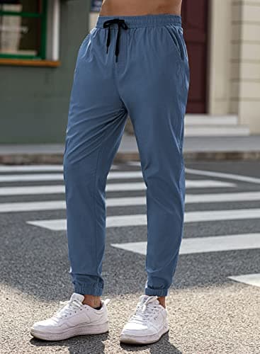 JMIERR Men's Casual Joggers Pants - Cotton Drawstring Chino Yoga Pants Hiking Outdoor Twill Track Jogging Sweatpants Travel Pants with Pockets for Men, 4XL, C Sky Blue - Image 7