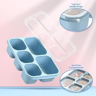 Bento Box Adult Lunch Box - 4 Pack, 5 - Compartment Meal Prep Container for Kids, Reusable Food Storage Snack Containers - Stackable for School, Work, and Travel (Wheat(Green/Blue/Pink/Beige)) - Image 5