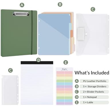 SKYDUE 3 Ring Binder with Clipboard 1 Inch, 13.2" × 10.2" PU Clipboard Binder with Notepad & 5 Dividers with 5 Pockets, Labels, Clipboard Folder Great for School Office(Fit Letter Sized Paper) - Image 3