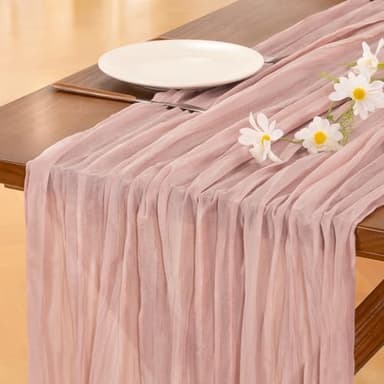 Socomi 6pcs Pink Cheesecloth Table Runner Valentine's Day Boho Rustic Gauze Dusty Pink Farmhouse 120 inch 10FT Cheese Cloth Runner for Wedding Party Baby Shower Birthday Home Decor - Image 3