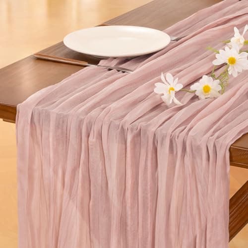 Socomi 15pcs Pink Cheesecloth Table Runner Fall Thanksgiving Boho Rustic Gauze Dusty Pink Farmhouse 120 inch 10FT Cheese Cloth Runner for Wedding Party Baby Shower Birthday Home Decor Holiday - Image 1