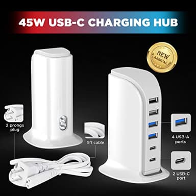 USB Charger Upoy, Charging Station for Multiple Devices 45W, Fast Charging Blocks with Dual Type C Ports, USB Charging Hub Organizer Multiport for iPhone, Ipad, Kindle, Travel Accessories - Image 3
