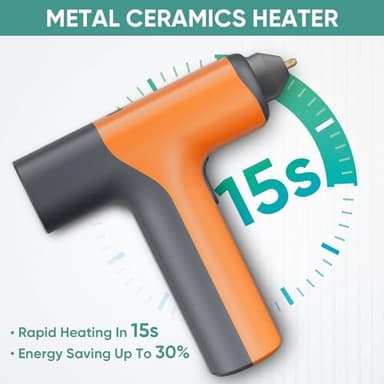 ROMECH Cordless Hot Glue Gun, Auto Dispensing Craft Glue Gun with 30 Pcs Glue Sticks, 3Ah Type-C Rechargeable Glue Gun Kit with Storage Case (Orange) - Image 3