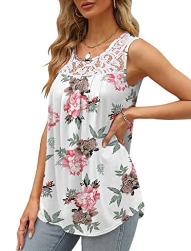 Summer Tops for Women Casual Elegant Sleeveless Blouses Womens Tank Tops Floral White S - Image 3