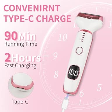 Beanify Electric Razors LED Display for Women Men, 2025 Wet/Dry Lady Shaver,4 in 1 Cordless Hair Remover with IPX7 Waterproof,Smooth & Silky Portable Bikini Electric Grooming Set (Pink & White) - Image 3