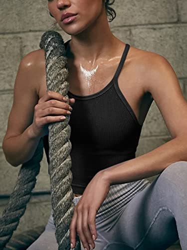 LASLULU Womens Sports Bra Workout Tank Tops Longline Padded Medium Support Running Gym Bra Camis Crop Tank Tops with Built in Bras(Black Small) - Image 6