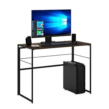 Furinno Riau No Tool/No Assembly/Folding Metal Frame Computer Desk, Rustic Oak/Black, 39 Inch - Image 1