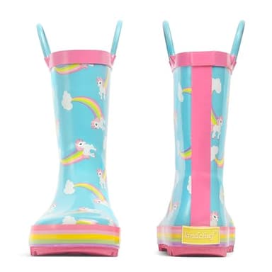 landchief Toddler Rain Boots, Kids Rain Boots Waterproof Rubber Boots for Girls and Boys with Fun Patterns and Easy-On Handles, Size 3, Rainbow Unicorn - Image 5