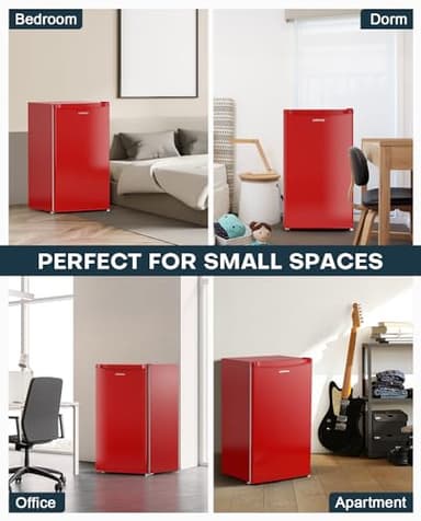 Upstreman 3.2 Cu.Ft Mini Fridge with Freezer, Single Door, Dorm Fridge, Adjustable Thermostat, Refrigerator for Dorm, Office, Bedroom, Red-BR321 - Image 7