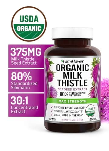 FarmHaven USDA Organic Milk Thistle Capsules |30X Concentrated Seed Extract & 80% Silymarin Standardized - Supports Liver Function and Overall Health | Non-GMO | 120 Veggie Capsules - Image 3