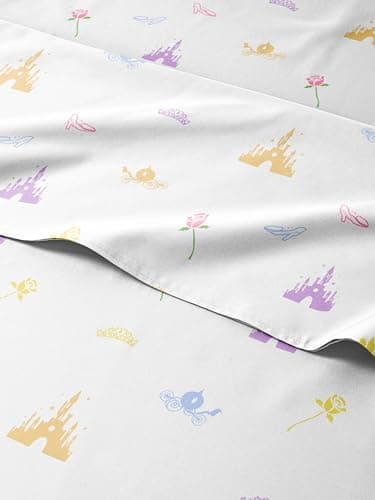 Kids Full Size Princess Bed Sheets - 4 Piece Kids Princess Sheet Set - Castle Themed Bedding - Ultra-Soft, Cute & Cozy - Breathable & Machine Washable - Rose Bed Set for Boys, Girls, Teens & Toddlers - Image 1