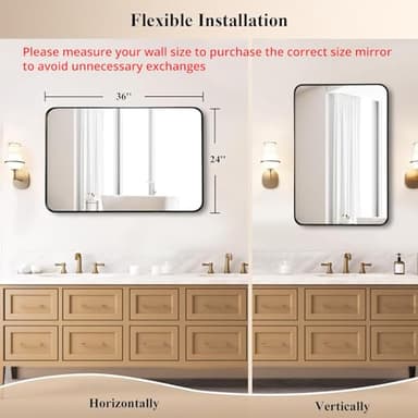 Fabuday Bathroom Mirror Over Sink - 24x36 Inch Black Framed Rectangle Bathroom Mirror for Vanity, Wall Mounted Bathroom Mirrors for Restroom, Farmhouse, Entryway, Hangs Vertically or Horizontally - Image 2