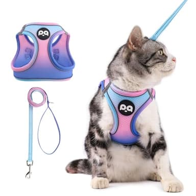 QQPETS Cat Harness and Leash Set for Walking Escape Proof, Safe Adjustable Kitten Vest with Reflective Strips, Easy Control Soft Mesh Lightweight Jacket (Blue-Pink Gradient, S(Chest 15”-15.7”)) - Image 1
