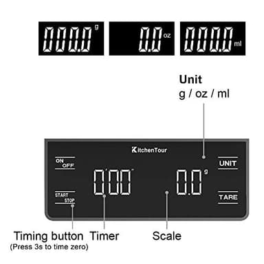 KitchenTour Coffee Scale with Timer 3kg/0.1g High Precision Pour Over Drip Espresso Scale with Back-Lit LCD Display (Batteries Included) - Image 3