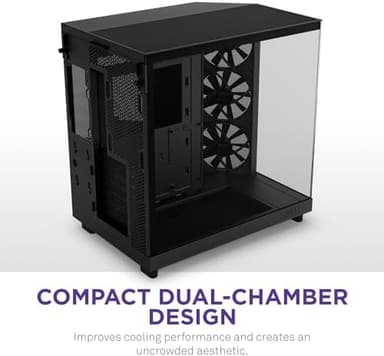 NZXT H6 Flow | CC-H61FB-01 | Compact Dual-Chamber Mid-Tower Airflow Case | Panoramic Glass Panels | High-Performance Airflow Panels | Includes 3 x 120mm Fans | Cable Management | Black - Image 4
