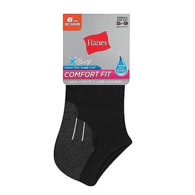 Hanes womens Comfort Fit No Show athletic socks, Black, (Pack of 6 Pair) 5-9 US - Image 2