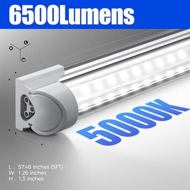 Barrina T8 LED Shop Light 5FT, 50W 6500LM 5000K, Clear Cover, Garage LED Lights Ceiling, V-Shape LED Light Fixture, Work Shop LED Lights for Garage, Warehouse, Basement, ETL Listed, 10 Packs - Image 3