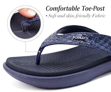 KuaiLu Flip Flops for Women Ladies Yoga Mat Comfortable Sport Walking Thong Sandal With Plantar Fasciitis Arch Support Slip-on Slides Indoor Outdoor For Summer Size 9 Dark Blue - Image 5