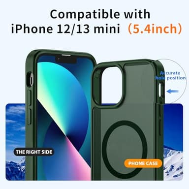 Hualele Magnetic for iPhone 13 Mini Case & iPhone 12 Mini Case,Compatible with MagSafe, Military Grade Dropproof Translucent Matte Hard Back Soft Edge Slim Phone Case iPhone 13/12 Mini,Dark Green - Image 2