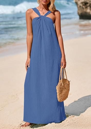 PRETTYGARDEN Womens 2025 Casual Long Summer Dresses Sleeveless Strappy Loose Flowy Beach Vacation Maxi Dress with Pockets (Grey Blue,X-Large) - Image 7